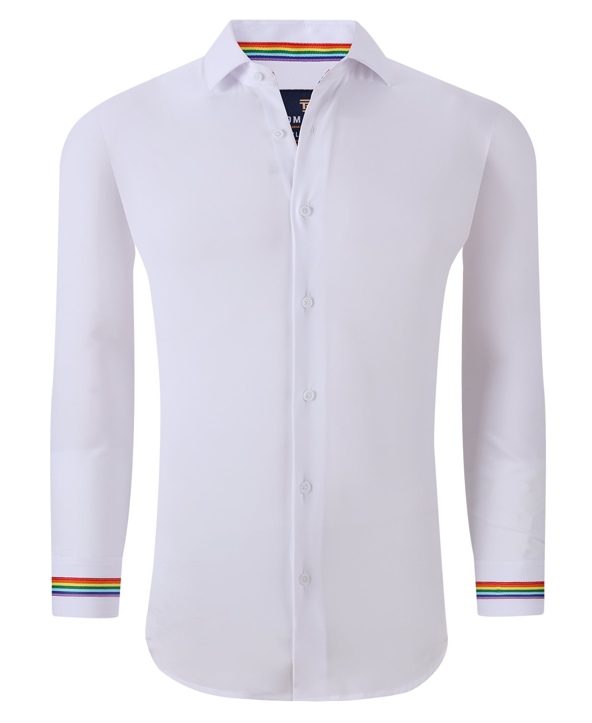 Men&#39;s Rainbow Slim Fit Performance White Long Sleeve Shirt