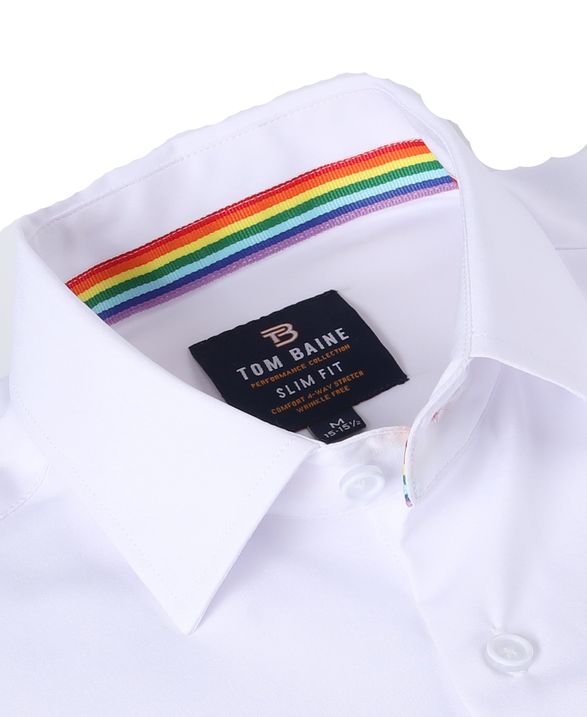 Men&#39;s Rainbow Slim Fit Performance White Long Sleeve Shirt