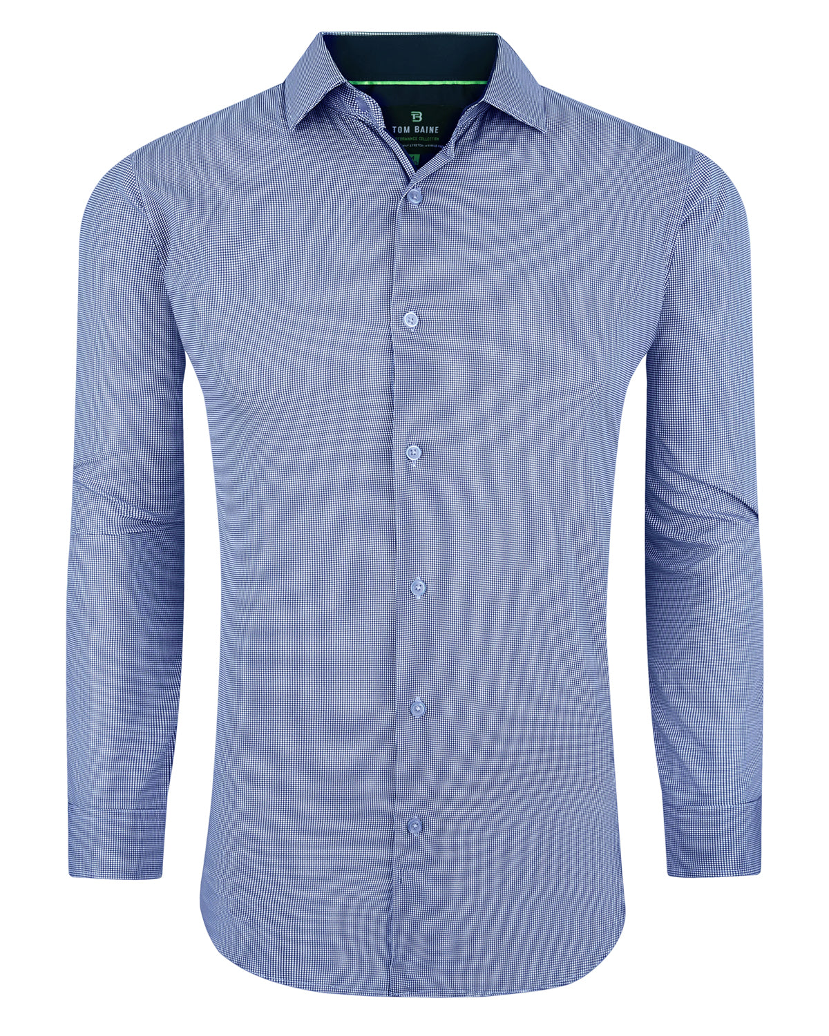 Men&#39;s Slim Fit Performance Long Sleeve Mini Plaid Shirt Light Blue