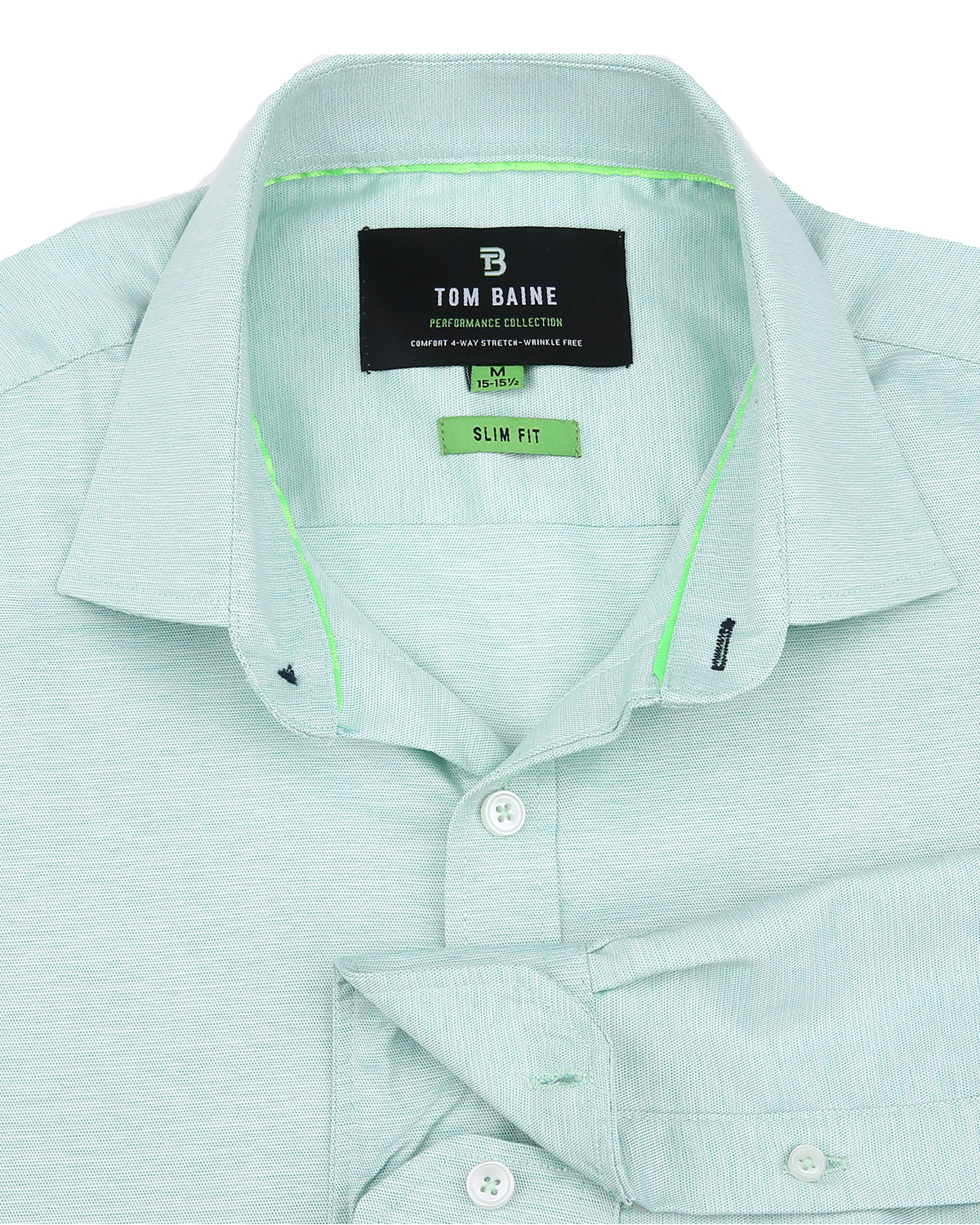 Slim Fit Performance Stretch Button-Up Shirt Plain Green TB900