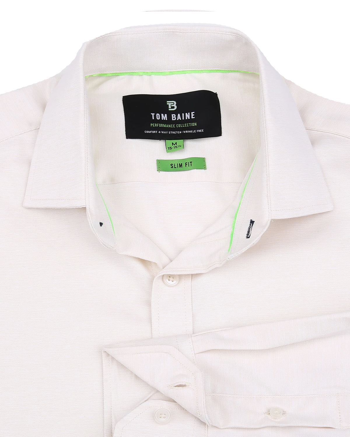 Slim Fit Performance Stretch Button-Up Shirt Plain Beige TB900