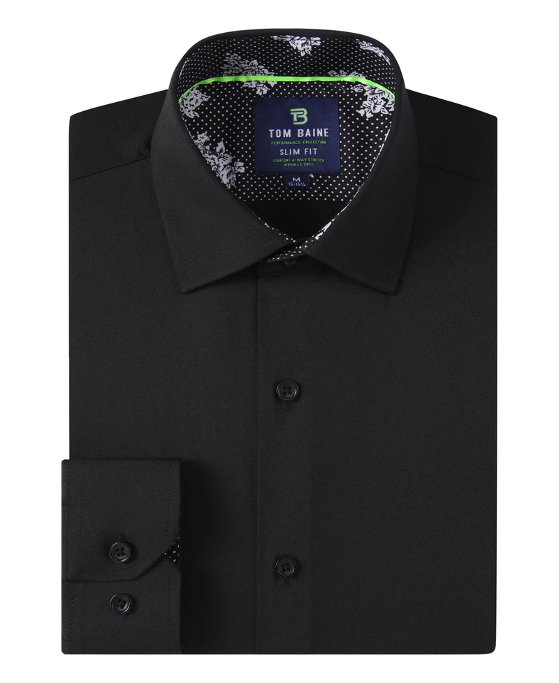 Men's Slim Fit Geometric Performance Long Sleeve Shirt Black – Tom Baine